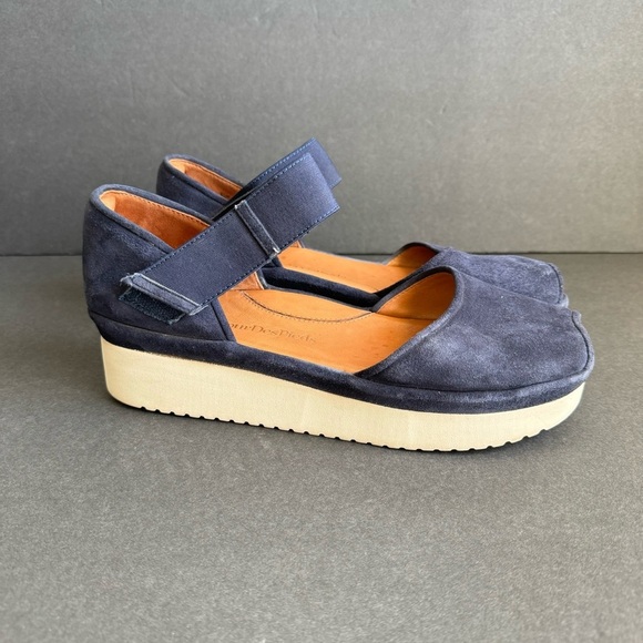 L'Amour Des Pieds Platform Sandals Navy Blue Suede Leather Comfort Shoes 8.5 - Picture 4 of 10